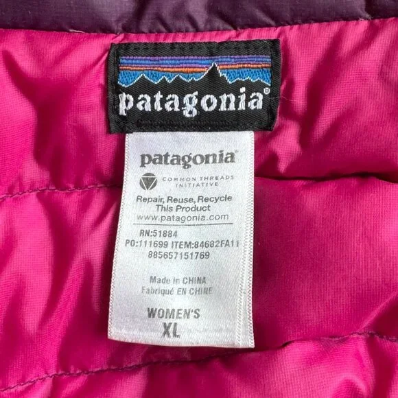 PATAGONIA Goose Down Sweater Jacket Womens XL Purple Puffer Winter Coat Warm - Picture 9 of 15